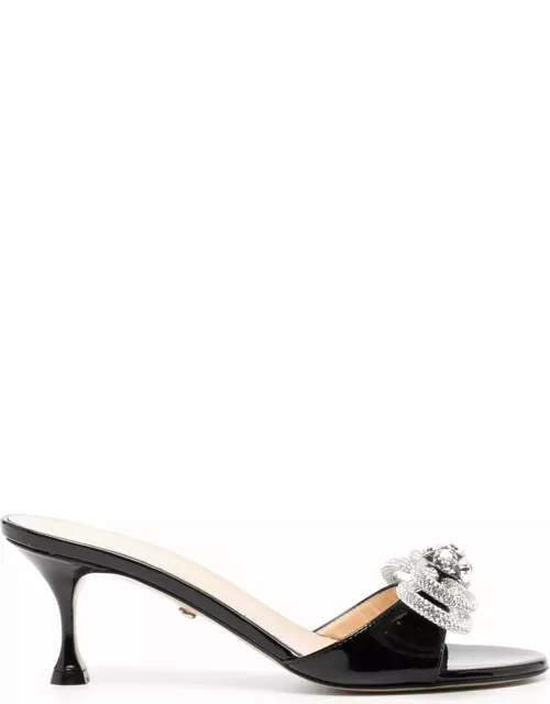 Mach & Mach 65 Double Bow Patent Leather Mules In Black