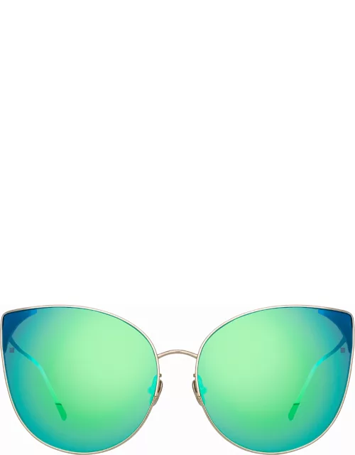 Flyer Cat Eye Sunglasses in Light Gold and Blue