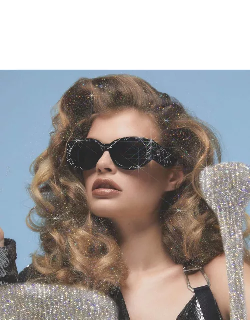 Debbie D-Frame Sunglasses in Black and Crystal