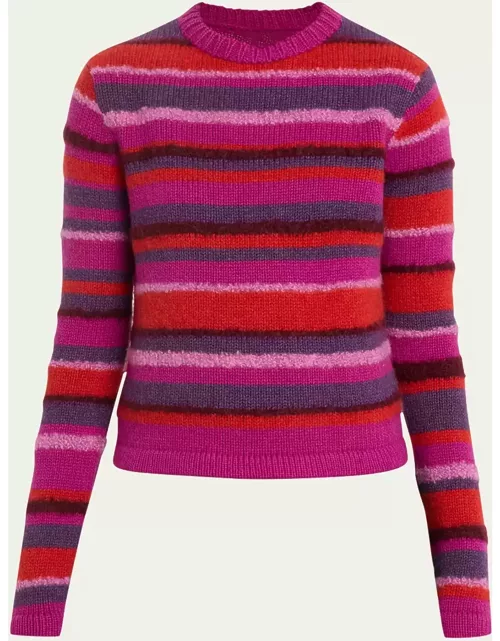 Mixed-Yarn Striped Crewneck Sweater