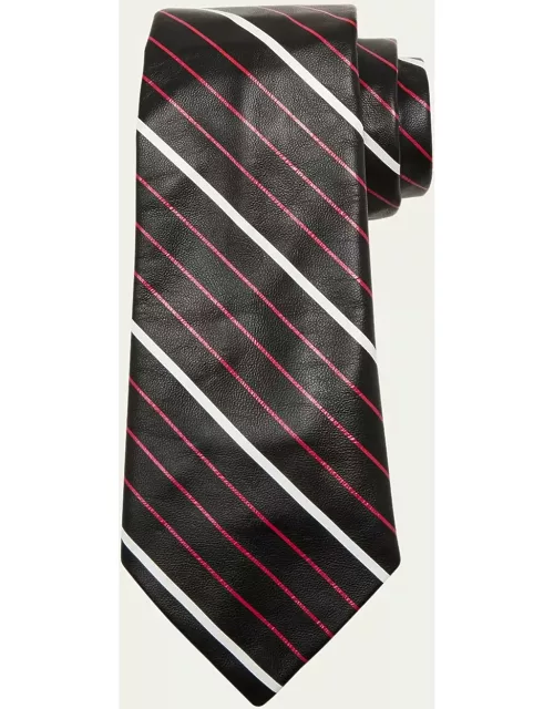 Men's Striped Leather Tie