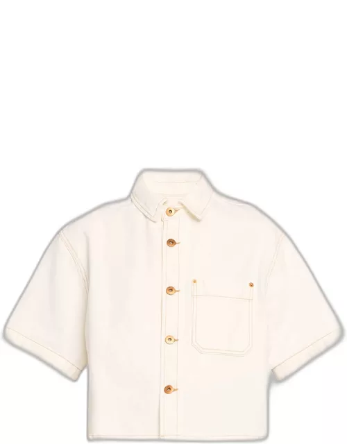 Cara Short-Sleeve Denim Cropped Shirt