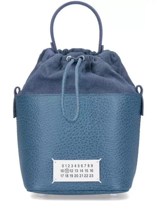 5ac Small Blue Bucket Hat With Chain Shoulder Strap In Grained Leather And Cotton Canvas Woman Maison Margiela