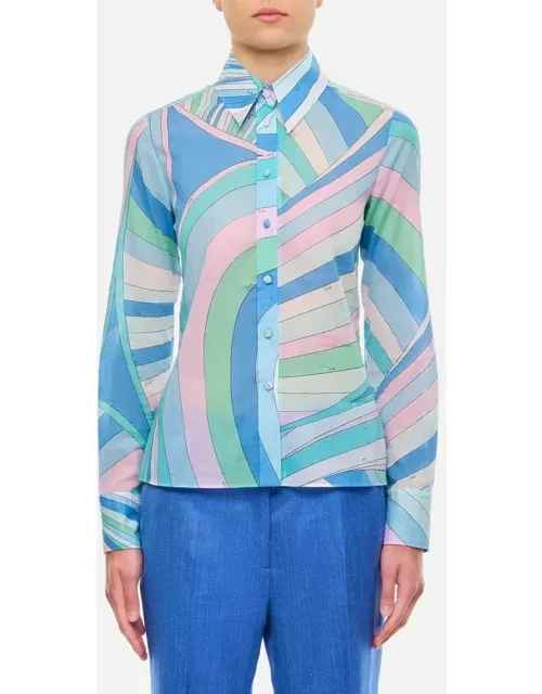 Emilio Pucci Long Sleeve Cotton Muslin Shirt Sky blue