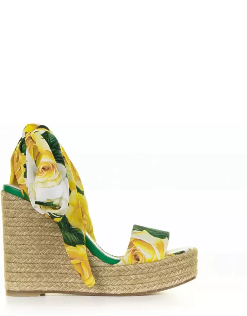 Dolce & Gabbana Flower Patterned Wedge Sandal