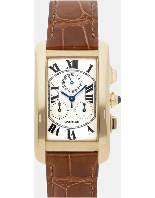 Cartier White 18k Yellow Gold Tank Americaine Quartz Men's Wristwatch 27 m