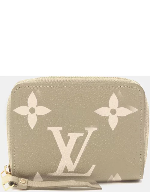 Louis Vuitton Zippy Coin Purse Monogram Emplant Round zipper wallet Coin purse Leather Khaki green