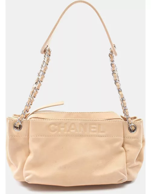 Chanel Chain shoulder bag Logo Calf SV Chain shoulder bag Lambskin Beige Silver hardware Logo