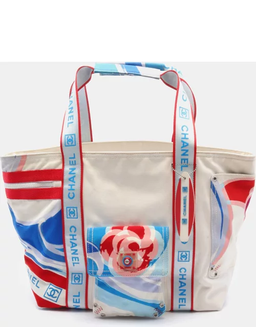 Chanel Surf line High summer Handbag Tote bag Canvas PVC White Blue Multicolor