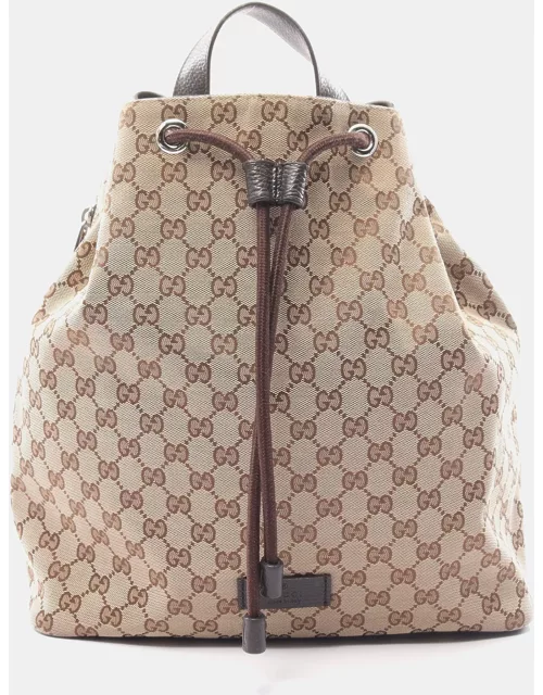 Gucci GG canvas Backpack Rucksack Canvas Leather Beige Dark brown