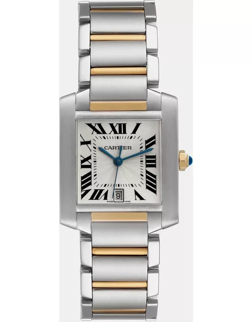 Cartier Tank Francaise Steel Yellow Gold Silver Dial Men's Watch 28 m