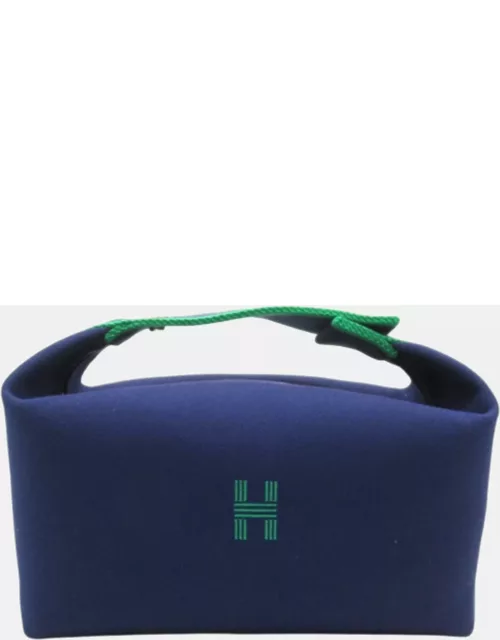 Hermes Blue Canvas Toile Bride-A-Brac Travel Case GM Vanity Bag