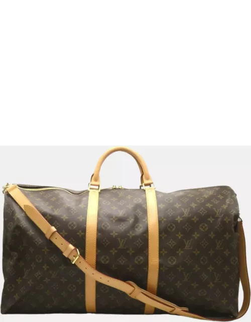 Louis Vuitton Brown Canvas Monogram Keepall 60 Bandouliere Travel Bag