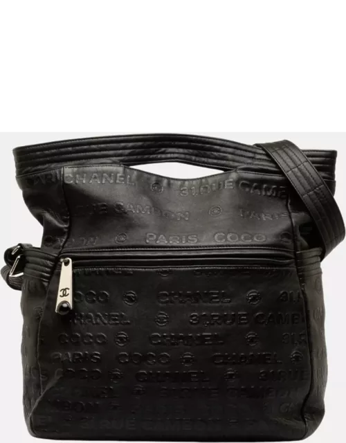 Chanel Black Leather Embossed Logo Unlimited Messenger Bag