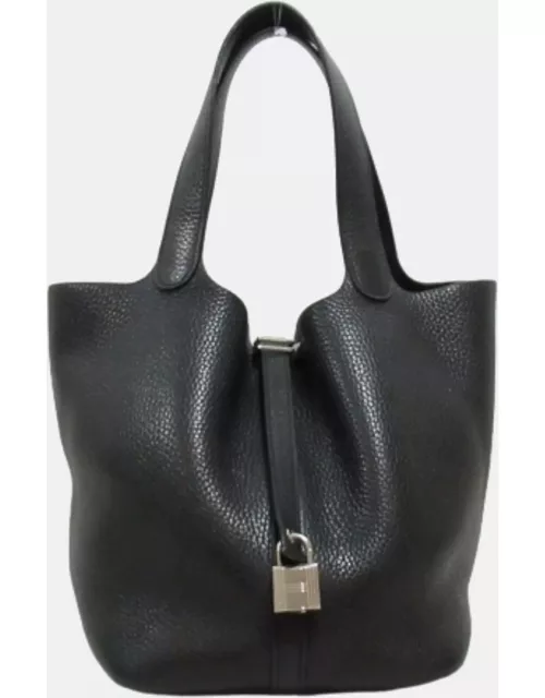 Hermes Black Leather Clemence Picotin Lock 22 Tote Bag