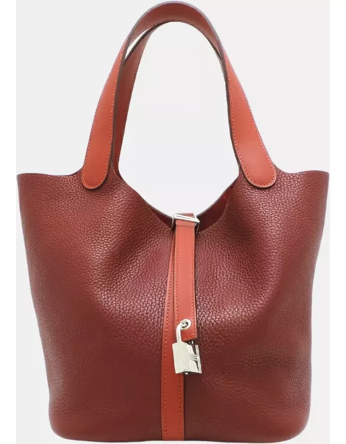 Hermes Red Leather Clemence Picotin Lock 22 Tote Bag