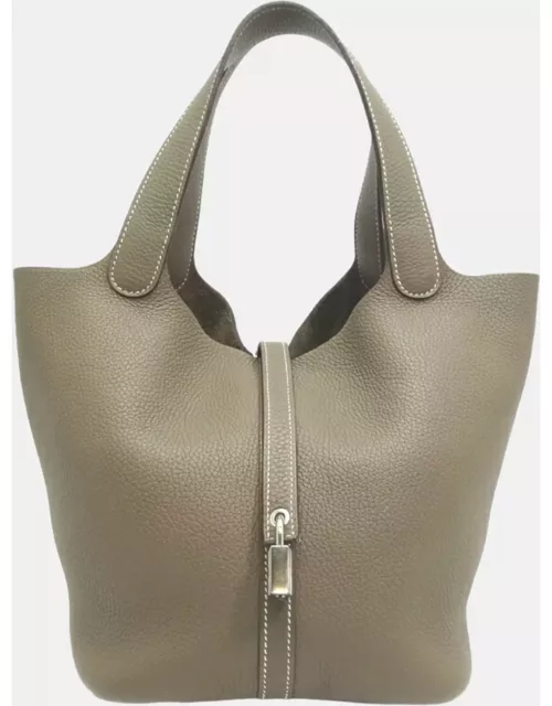 Hermes Grey Leather Clemence Picotin Lock 22 Tote Bag