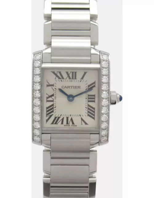 Cartier Silver Stainless Steel Tank Francaise W4TA0008 Quartz Women's Wristwatch 20 m