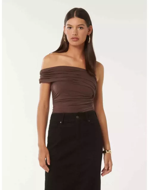 Forever New Women's Daphne One-Shoulder Ruched Top in Brown