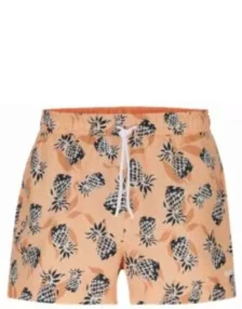 Fully lined swim shorts with pineapple motif- Orange Men's Swim Short