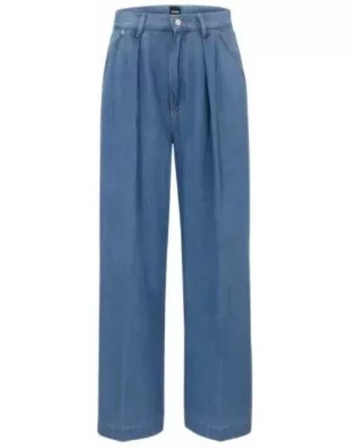Blue-denim jeans with a wide leg- Turquoise Women's Jean