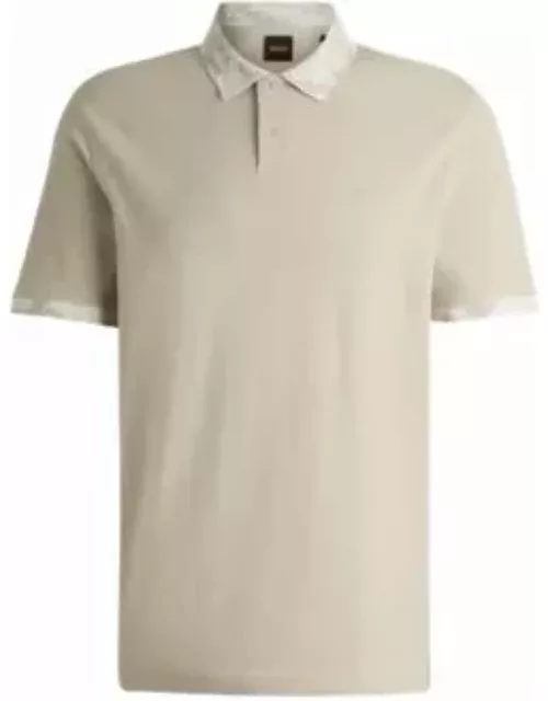 Cotton-piqu polo shirt with camouflage-print trims- Light Beige Men's Polo Shirt