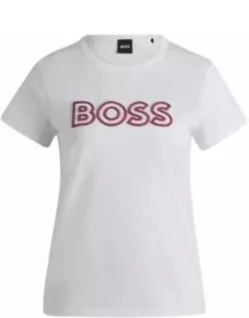 Mercerized-cotton T-shirt with logo detail- White Women's T-Shirt