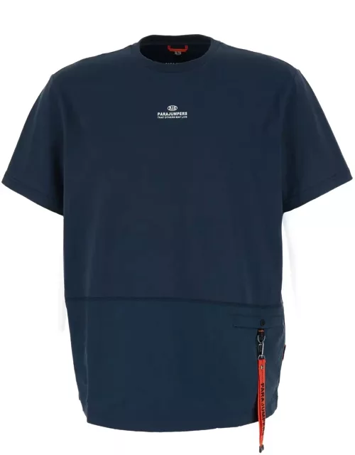 Parajumpers Blue T-shirt With Logo Print And A Pocket In Cotton Man