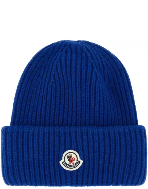 Moncler Electric Blue Wool Blend Beanie Hat