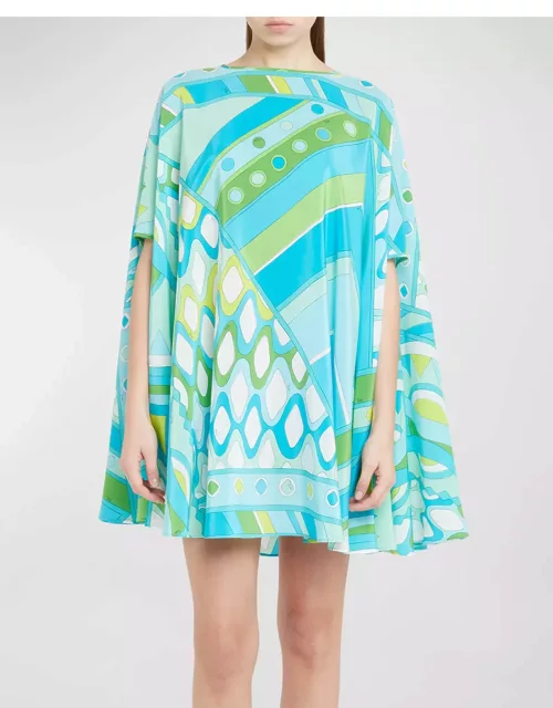 Abstract-Print Short-Sleeve Mini Kaftan Dres