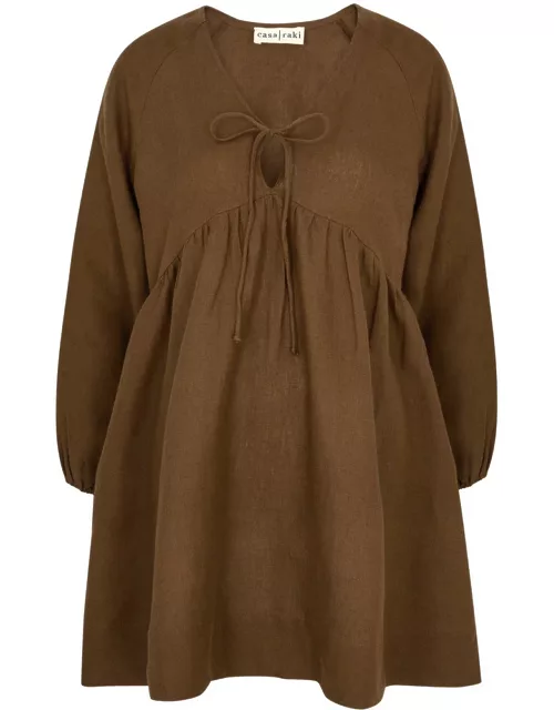 Casa Raki Barbi Linen Mini Dress - Brown - S (UK8-10 / S)