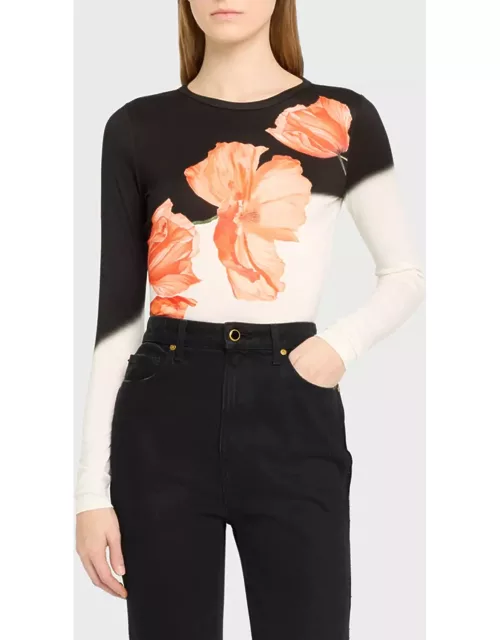 Delaina Floral Two-Tone Long-Sleeve Top