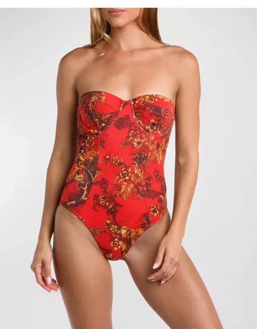 Amie Red Jungle Underwire Bandeau One-Piece Swimsuit