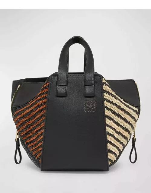 x Paula's Ibiza Hammock Compact Top-Handle Bag in Striped Raffia with Leather Handle