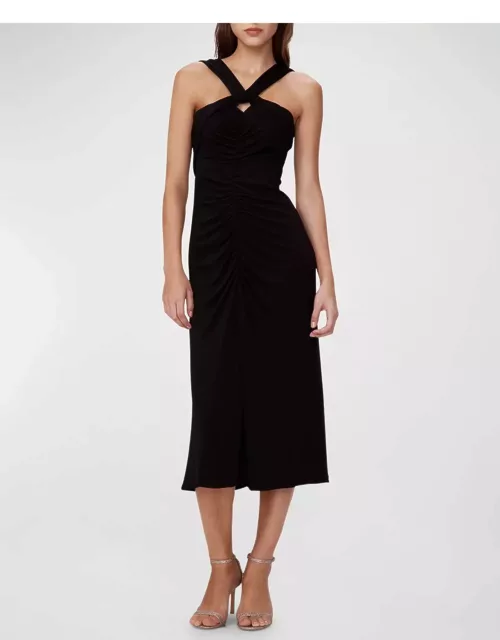 Neely Ruched Cutout Jersey Midi Dres
