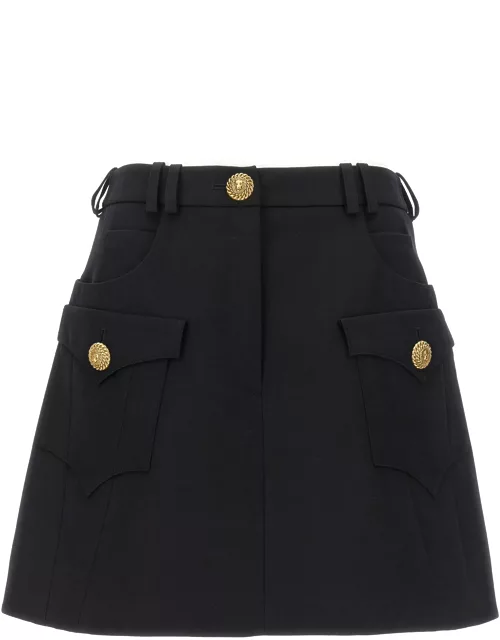 Balmain 2 Pockets Gdp Trapeze Mini Skirt