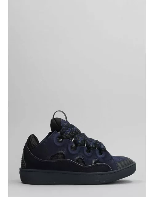 Lanvin Curb Sneakers In Blue Suede And Leather