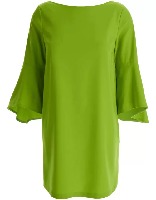Liu-Jo Lime Green Bell-sleeve Mini Dress In Crepe Fabric Woman