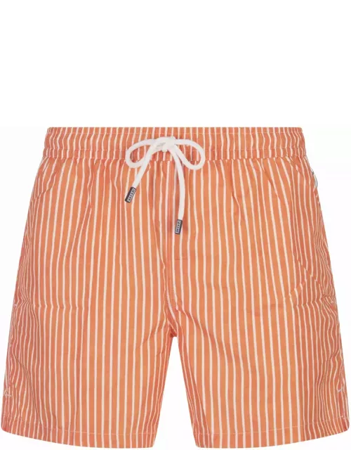 Fedeli Orange And White Striped Swim Short