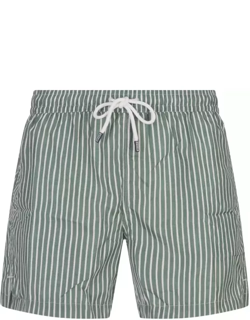 Fedeli Green And White Striped Swim Short