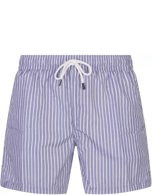 Fedeli Cornflower Blue And White Striped Swim Short