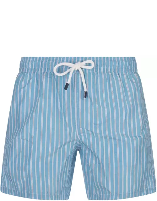 Fedeli Light Blue Striped Swim Short
