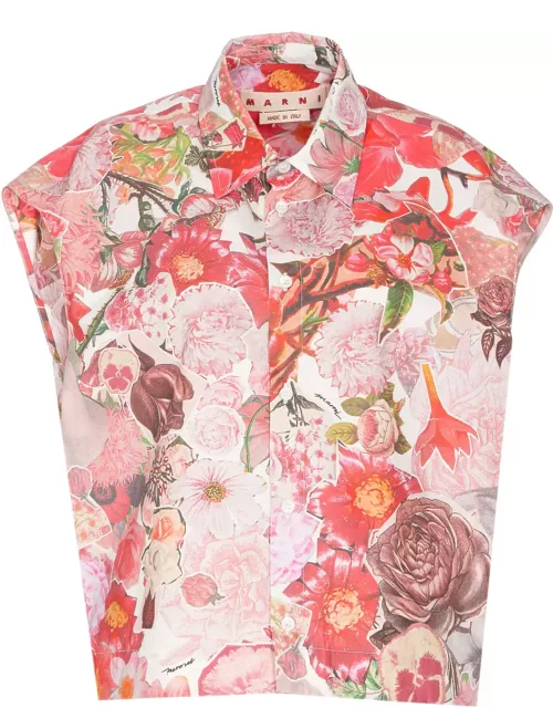Marni Pink Sleeveless Shirt With Flower Requiem Print