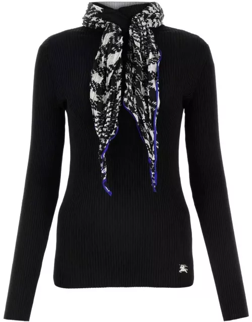 Burberry Scarf-detailed High-neck Ribbed Jumper