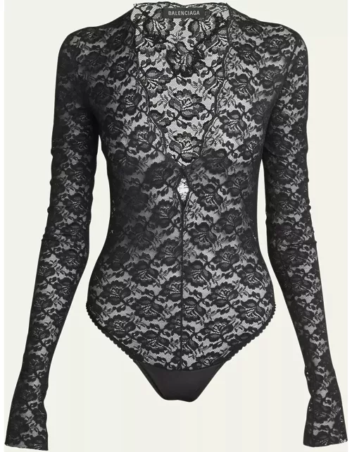 Lace Scallop Frayed Bodysuit Top