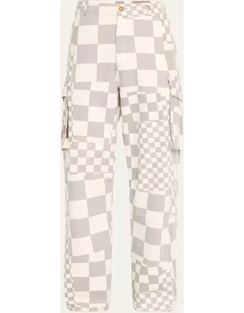 Men's Faded Twill Checkered Cargo Pant