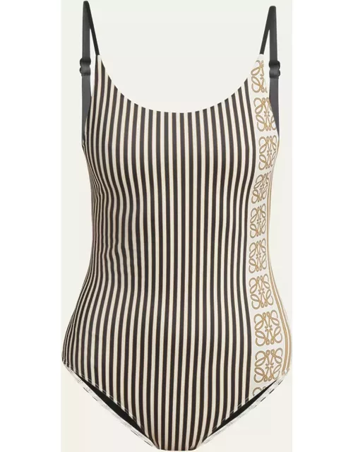 Striped Anagram Backless One Piece Swimsuit