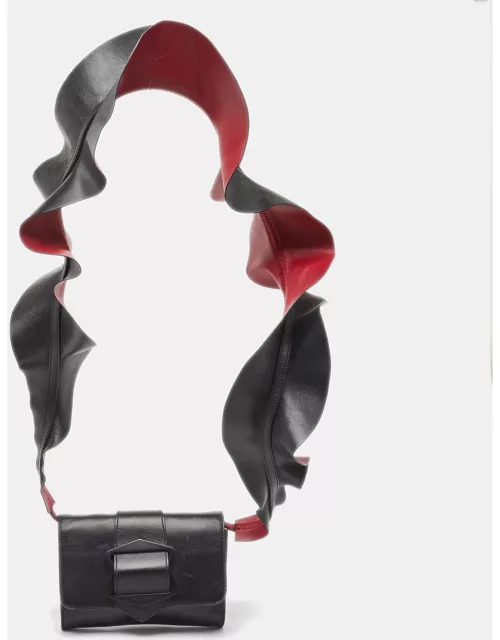 Emporio Armani Black/Red Leather Buckle Flap Crossbody Bag