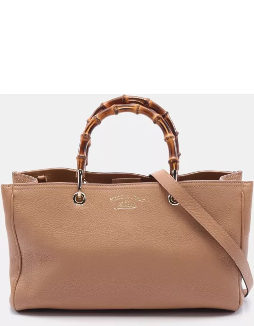 Gucci Bamboo Shopper Medium Handbag Tote bag Leather Pink beige 2WAY