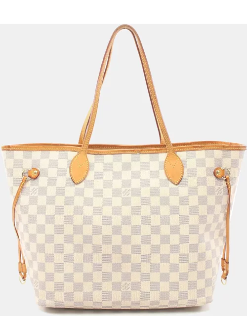 Louis Vuitton Neverfull MM Damier Azur Shoulder bag Tote bag PVC Leather White